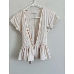 Urban Outfitters Cream Deep V Neck Top Size medium